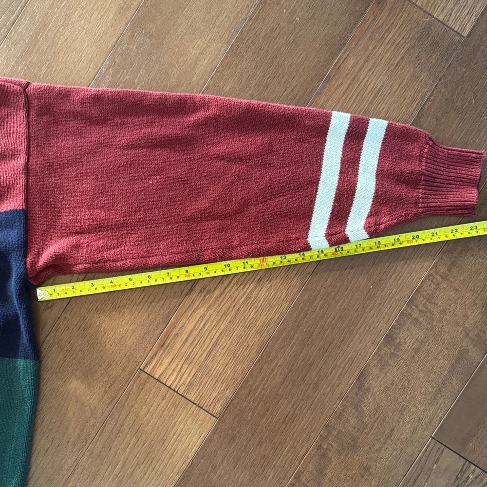 Vintage Men's Colorblock Crewneck Sweater - Red, Navy & Green w/ White Stripes